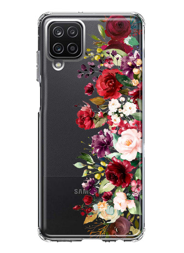 Samsung Galaxy A12 Red Summer Watercolor Floral Bouquets Ruby Flowers Hybrid Protective Phone Case Cover