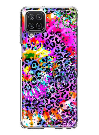 Samsung Galaxy A12 Vibrant Pink Purple Tie Dye Summer Leopard Swirl Rainbow Hybrid Protective Phone Case Cover