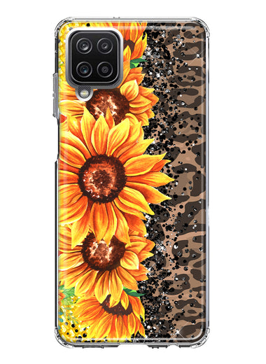 Samsung Galaxy A12 Yellow Summer Sunflowers Brown Leopard Honeycomb Hybrid Protective Phone Case Cover