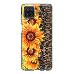 Samsung Galaxy A12 Yellow Summer Sunflowers Brown Leopard Honeycomb Hybrid Protective Phone Case Cover