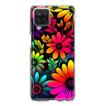 Samsung Galaxy A22 5G Neon Rainbow Glow Colorful Abstract Flowers Floral Hybrid Protective Phone Case Cover
