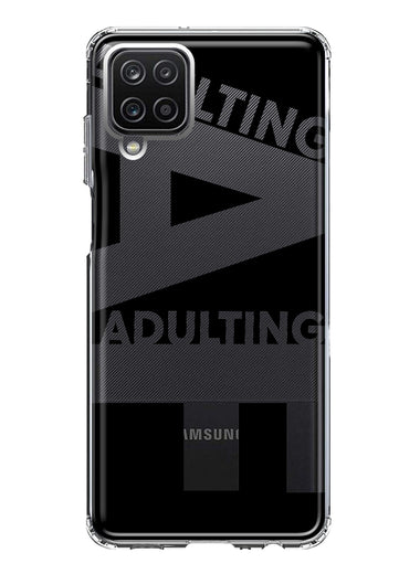 Samsung Galaxy A12 Black Clear Funny Text Quote Adulting AF Hybrid Protective Phone Case Cover