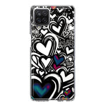 Samsung Galaxy A12 Black White Hearts Love Graffiti Hybrid Protective Phone Case Cover