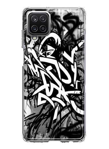 Samsung Galaxy A12 Black White Urban Graffiti Hybrid Protective Phone Case Cover