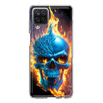 Samsung Galaxy A12 Blue Flaming Skull Burning Fire Double Layer Phone Case Cover