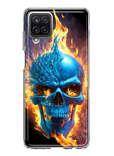 Samsung Galaxy A22 5G Blue Flaming Skull Burning Fire Double Layer Phone Case Cover
