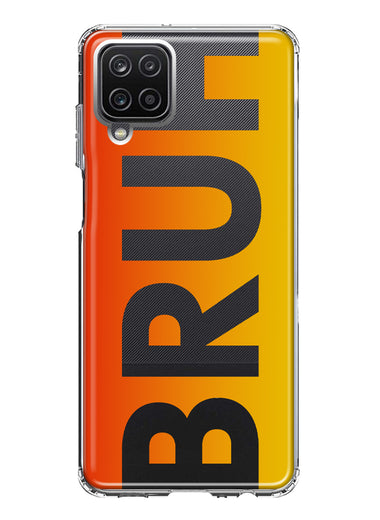Samsung Galaxy A12 Orange Red Clear Funny Text Quote Bruh Hybrid Protective Phone Case Cover
