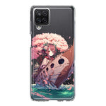 Samsung Galaxy A12 Kawaii Manga Pink Cherry Blossom Japanese Girl Boat Hybrid Protective Phone Case Cover