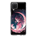 Samsung Galaxy A12 Kawaii Manga Pink Cherry Blossom Dreaming Moon Girl Hybrid Protective Phone Case Cover