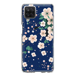 Samsung Galaxy A12 Kawaii Japanese Pink Cherry Blossom Navy Blue Hybrid Protective Phone Case Cover
