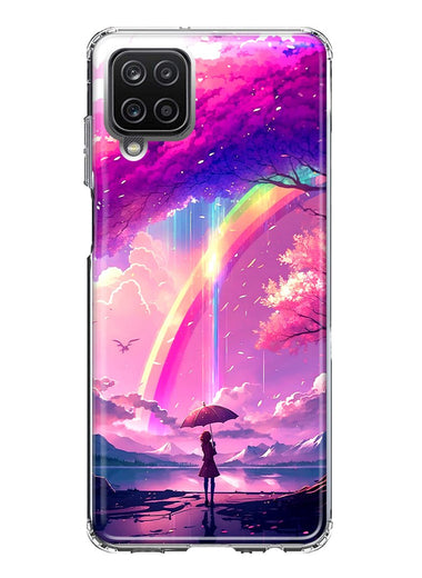 Samsung Galaxy A12 Kawaii Manga Pink Cherry Blossom Japanese Rainbow Girl Hybrid Protective Phone Case Cover