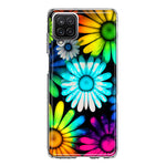 Samsung Galaxy A12 Neon Rainbow Daisy Glow Colorful Daisies Baby Blue Pink Yellow White Double Layer Phone Case Cover
