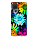 Samsung Galaxy A22 5G Neon Rainbow Daisy Glow Colorful Daisies Baby Blue Pink Yellow White Double Layer Phone Case Cover