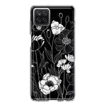 Samsung Galaxy A12 Line Drawing Art White Floral Flowers Hybrid Protective Phone Case Cover