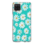 Samsung Galaxy A12 Turquoise Teal White Daisies Cute Daisy Polka Dots Double Layer Phone Case Cover