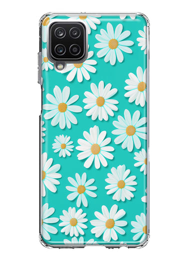 Samsung Galaxy A22 5G Turquoise Teal White Daisies Cute Daisy Polka Dots Double Layer Phone Case Cover