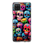 Samsung Galaxy A22 5G Halloween Spooky Colorful Day of the Dead Skulls Hybrid Protective Phone Case Cover