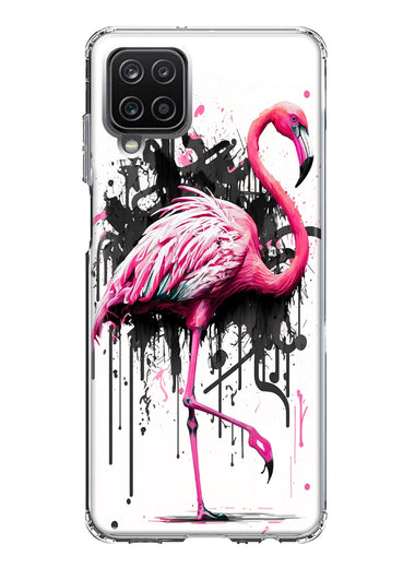 Samsung Galaxy A12 Pink Flamingo Painting Graffiti Hybrid Protective Phone Case Cover