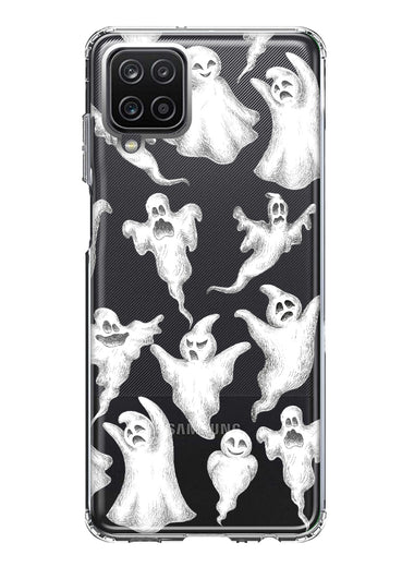 Samsung Galaxy A12 Cute Halloween Spooky Floating Ghosts Horror Scary Hybrid Protective Phone Case Cover