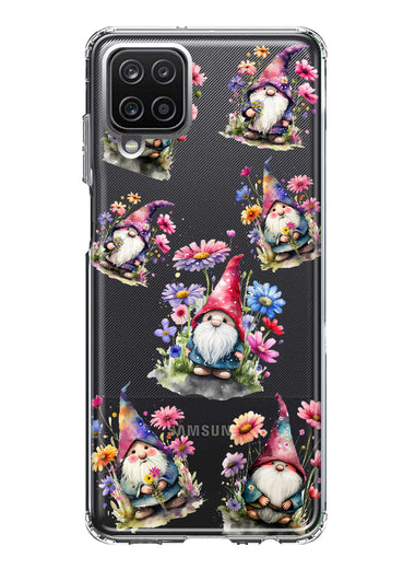 Samsung Galaxy A12 Cute Pink Purple Cosmos Flowers Gnomes Spring Floral Double Layer Phone Case Cover