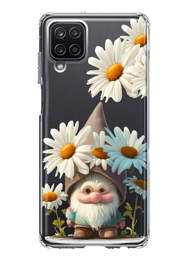 Samsung Galaxy A12 Cute Gnome White Daisy Flowers Floral Hybrid Protective Phone Case Cover