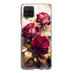 Samsung Galaxy A22 5G Romantic Elegant Gold Marble Red Roses Double Layer Phone Case Cover