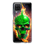 Samsung Galaxy A22 5G Green Flaming Skull Burning Fire Double Layer Phone Case Cover