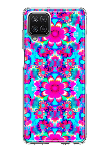 Samsung Galaxy A22 5G Pink Blue Vintage Hippie Tie Dye Flowers Hybrid Protective Phone Case Cover