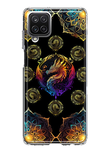Samsung Galaxy A12 Mandala Geometry Abstract Dragon Pattern Hybrid Protective Phone Case Cover