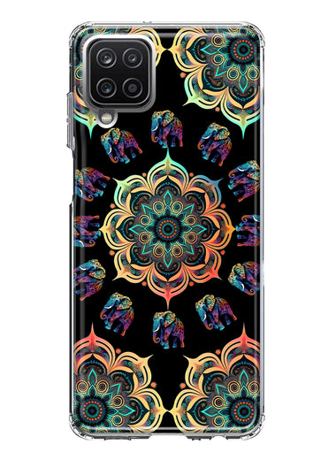 Samsung Galaxy A22 5G Mandala Geometry Abstract Elephant Pattern Hybrid Protective Phone Case Cover