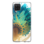 Samsung Galaxy A22 5G Mandala Geometry Abstract Peacock Feather Pattern Hybrid Protective Phone Case Cover
