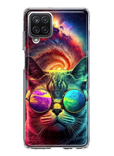 Samsung Galaxy A22 5G Neon Rainbow Galaxy Cat Hybrid Protective Phone Case Cover
