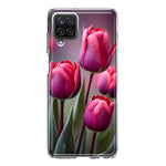 Samsung Galaxy A12 Pink Tulip Flowers Floral Hybrid Protective Phone Case Cover