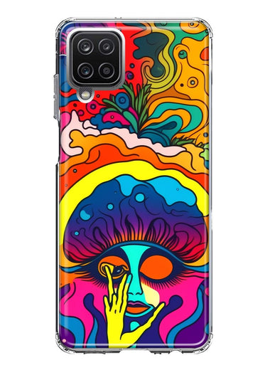 Samsung Galaxy A12 Neon Rainbow Psychedelic Trippy Hippie Big Brain Hybrid Protective Phone Case Cover