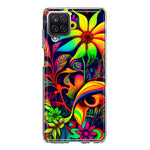 Samsung Galaxy A22 5G Neon Rainbow Psychedelic Trippy Hippie Daisy Flowers Hybrid Protective Phone Case Cover