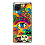 Samsung Galaxy A12 Neon Rainbow Psychedelic Trippy Hippie Multiple Eyes Hybrid Protective Phone Case Cover