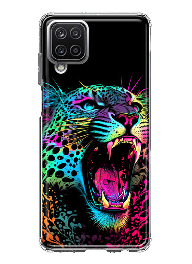 Samsung Galaxy A12 Neon Rainbow Glow Colorful Leopard Hybrid Protective Phone Case Cover