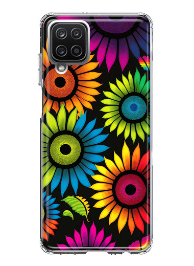 Samsung Galaxy A22 5G Neon Rainbow Glow Sunflowers Colorful Floral Pink Purple Double Layer Phone Case Cover