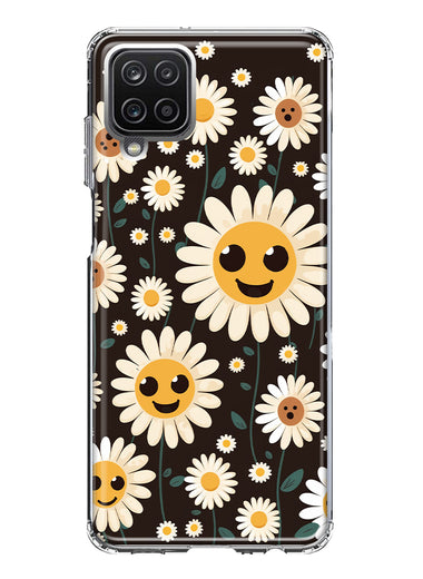 Samsung Galaxy A12 Cute Smiley Face White Daisies Double Layer Phone Case Cover