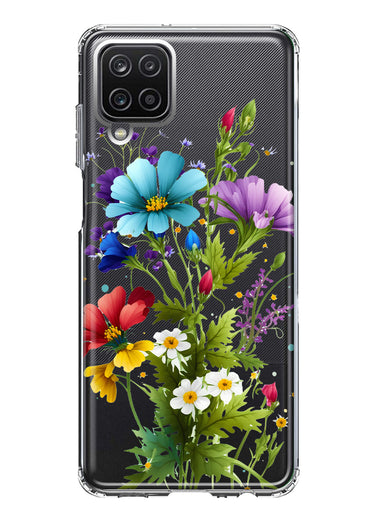 Samsung Galaxy A12 Purple Yellow Red Spring Flowers Floral Hybrid Protective Phone Case Cover