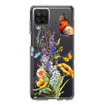 Samsung Galaxy A12 Yellow Purple Spring Flowers Butterflies Floral Hybrid Protective Phone Case Cover