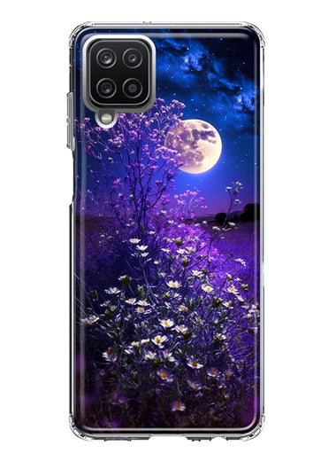 Samsung Galaxy A12 Spring Moon Night Lavender Flowers Floral Hybrid Protective Phone Case Cover