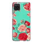 Samsung Galaxy A12 Turquoise Teal Vintage Pastel Pink Red Roses Double Layer Phone Case Cover