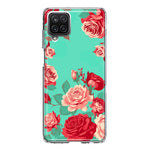 Samsung Galaxy A22 5G Turquoise Teal Vintage Pastel Pink Red Roses Double Layer Phone Case Cover
