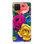Samsung Galaxy A12 Vintage Pastel Abstract Colorful Pink Yellow Blue Roses Double Layer Phone Case Cover