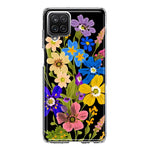 Samsung Galaxy A12 Blue Yellow Vintage Spring Wild Flowers Floral Hybrid Protective Phone Case Cover