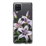 Samsung Galaxy A12 White Lavender Lily Purple Flowers Floral Hybrid Protective Phone Case Cover