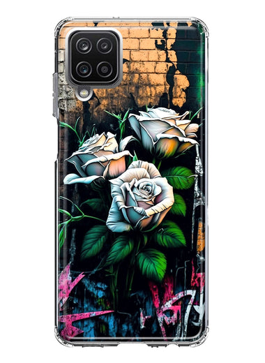 Samsung Galaxy A12 White Roses Graffiti Wall Art Painting Hybrid Protective Phone Case Cover