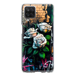 Samsung Galaxy A12 White Roses Graffiti Wall Art Painting Hybrid Protective Phone Case Cover