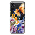 Samsung Galaxy A13 Spring Summer Flowers Butterfly Purple Blue Lilac Floral Hybrid Protective Phone Case Cover